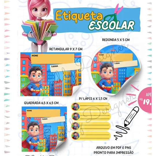 Plantillas de Diseño 50 Etiquetas Escolares Archivos PNG