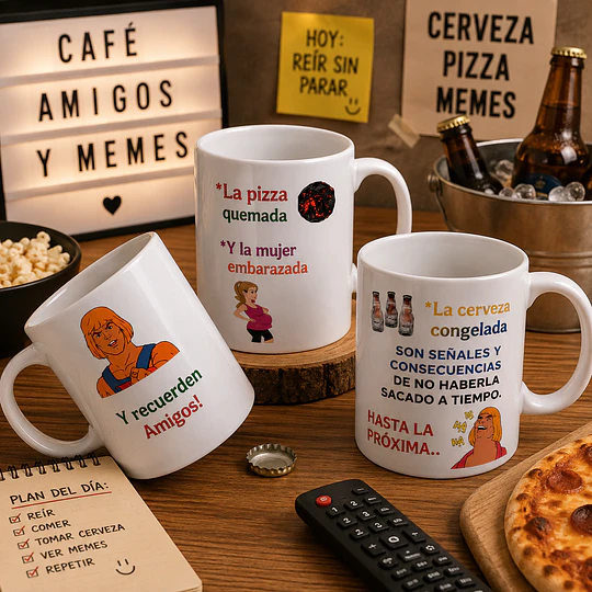 Diseños Tazas Plantillas Recuerden amigos!, la pizza quemada, la cerveza congelada Meme Hemen Sublimacion Png
