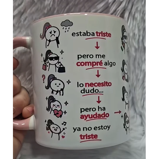 Diseños Tazas Plantilla Taza estaba triste pero me compré algo Flork, Deformitos Sublimacion Png 