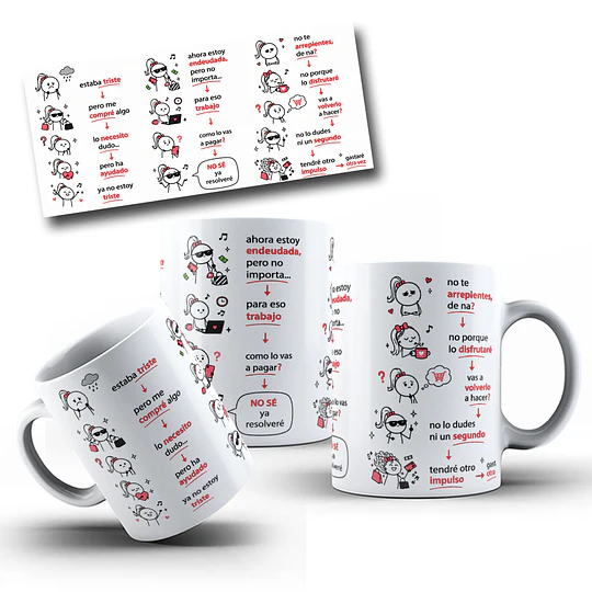 Diseños Tazas Plantilla Taza estaba triste pero me compré algo Flork, Deformitos Sublimacion Png 