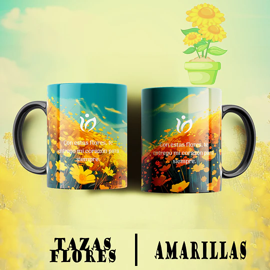 10 Plantillas de Diseño Tazas Flores Amarillas Archivos PNG