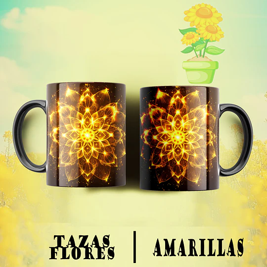 10 Plantillas de Diseño Tazas Flores Amarillas Archivos PNG