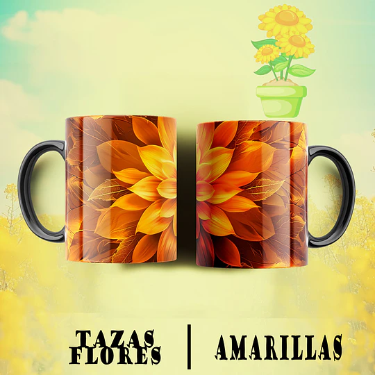 10 Plantillas de Diseño Tazas Flores Amarillas Archivos PNG