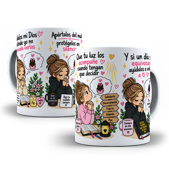 Diseños Plantilla Tazas Cuídalos mi dios dónde yo no pueda verlos apártalos del mal protégelos en silencio Sublimacion Png
