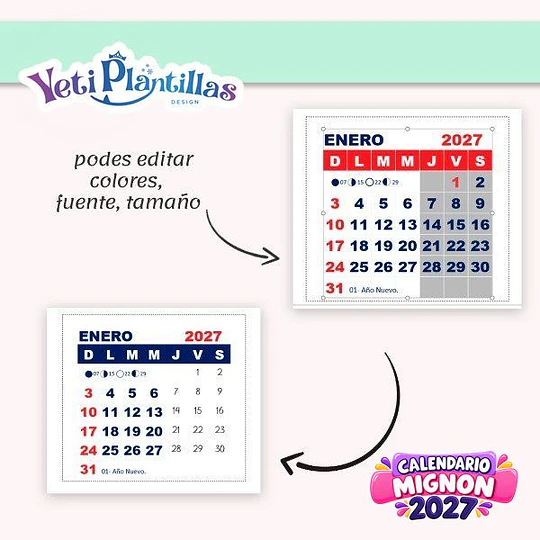 Calendario Mignon 2027 Editable para Imprimir