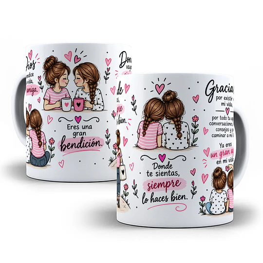Diseños Plantilla Tazas Dios bendice tu vida mi amiga eres una gran bendicón Sublimacion Png