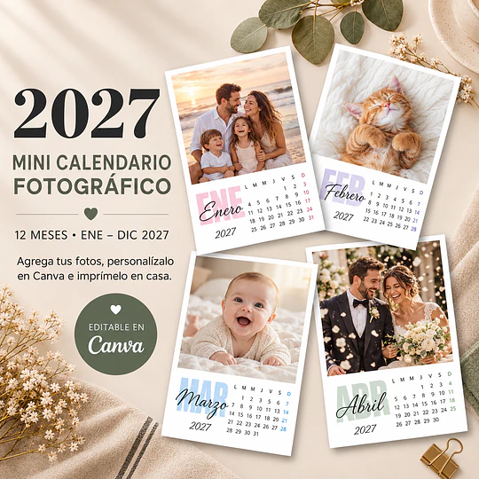 Pack Diseños Plantillas Polaroid 2027 Mini Calendario Archivo Canva