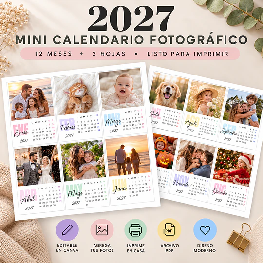 Pack Diseños Plantillas Polaroid 2027 Mini Calendario Archivo Canva