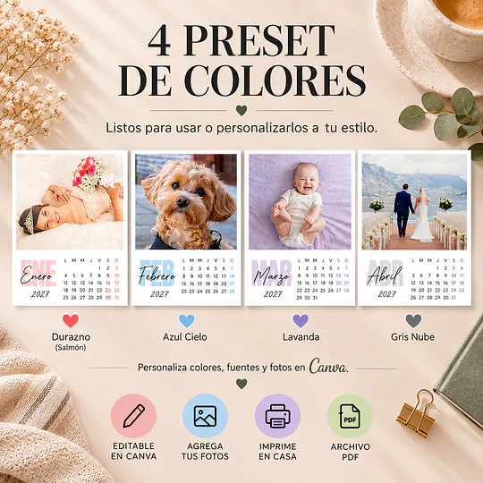Pack Diseños Plantillas Polaroid 2027 Mini Calendario Archivo Canva