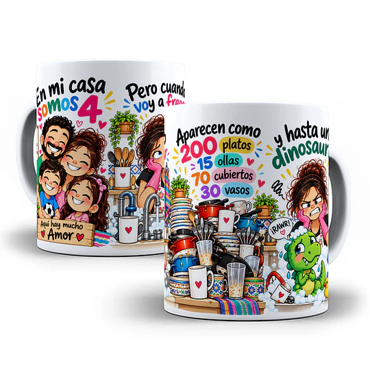 Diseños Plantilla Taza En mi casa somos 4 aquí hay mucho amor Sublimacion Png