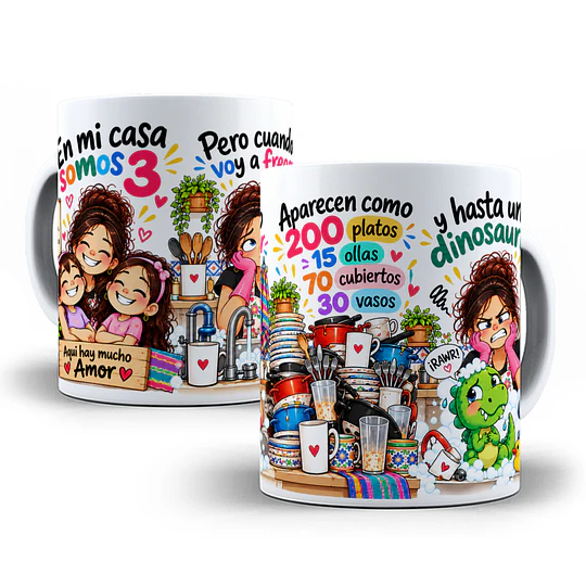 Diseños Plantilla Taza En mi casa somos 4 aquí hay mucho amor Sublimacion Png