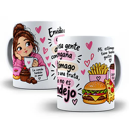Diseños Plantilla Taza Envidio a esa gente que engaña al estómago con agua o una fruta el mío no es pandejo Sublimacion Png