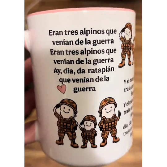 Diseños Plantilla Tazas Eran tres alpinos venian de la gerra ay dia da rataplán que venian de la gerra Flork meme Deformito Sublimacion Png 