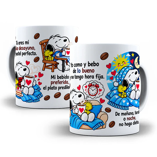 Diseños Plantilla Tazas Snoopy Tú eres mi dulce desayuno mi pastel perfecto Chile Sublimacion Png