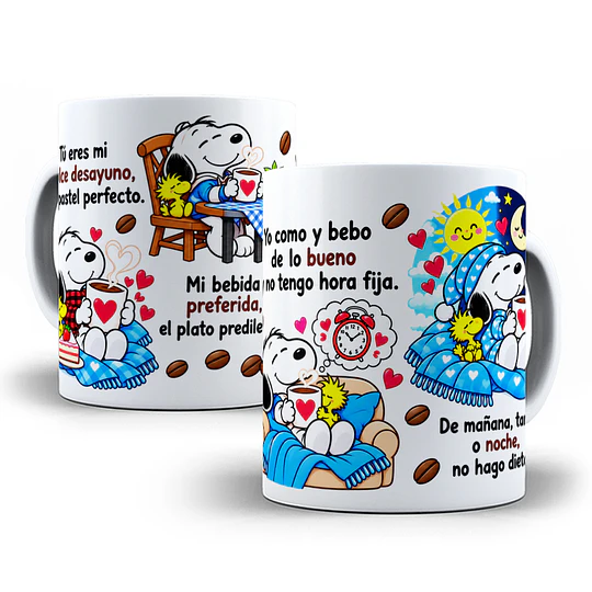Diseños Plantilla Tazas Snoopy Tú eres mi dulce desayuno mi pastel perfecto Chile Sublimacion Png