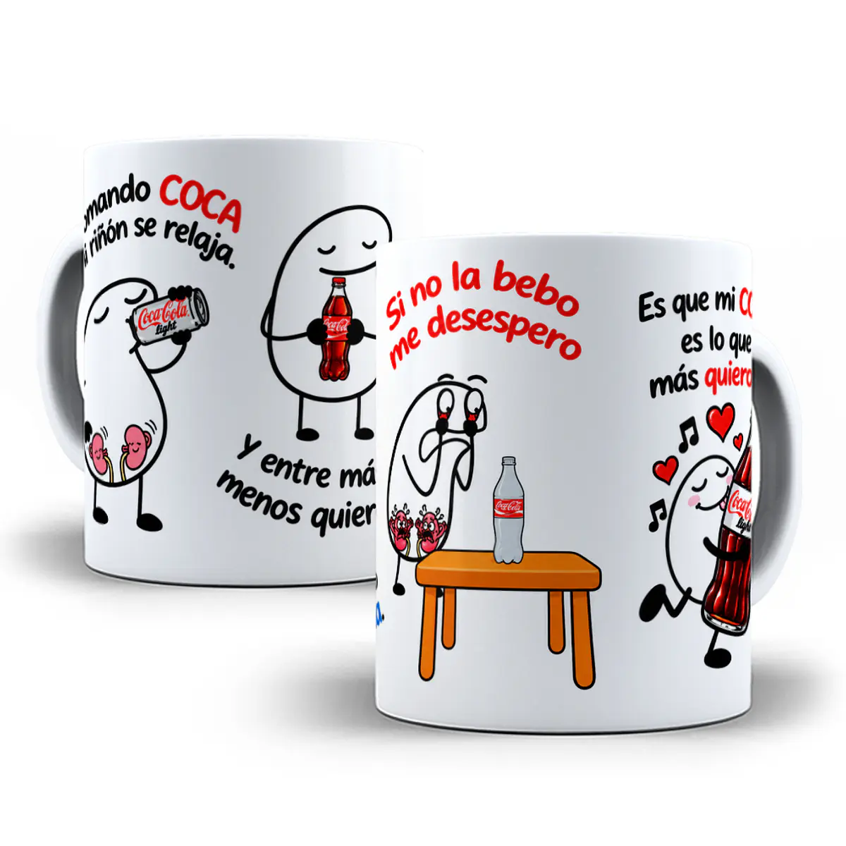Diseños Plantilla Tazas Tomando coca mi riñón se relaja y en
