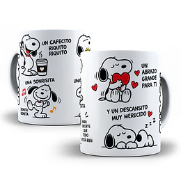 Diseños Plantilla Tazas un cafecito riquito , una sonrisita bonita, una llamadita - Snoopy Chile Sublimacion Png
