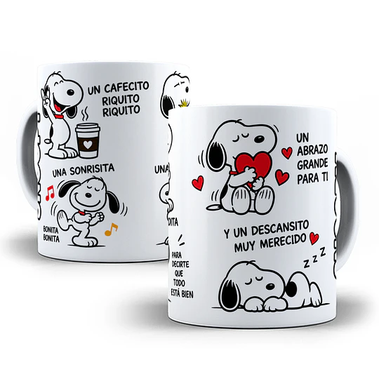 Diseños Plantilla Tazas un cafecito riquito , una sonrisita bonita, una llamadita - Snoopy Chile Sublimacion Png