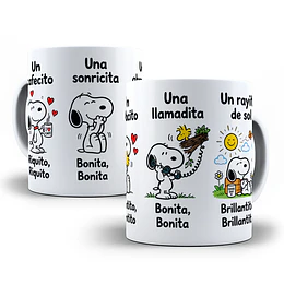 Diseños Plantilla Tazas un cafecito riquito , una sonrisita bonita, una llamadita - Snoopy Chile Sublimacion Png