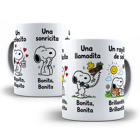 Diseños Plantilla Tazas un cafecito riquito , una sonrisita bonita, una llamadita - Snoopy Chile Sublimacion Png