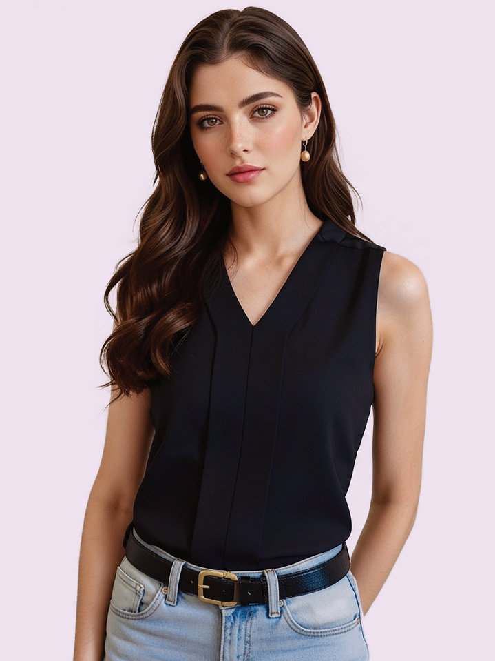 Blusa de mujer sin mangas Negra con caida COLOBO 1