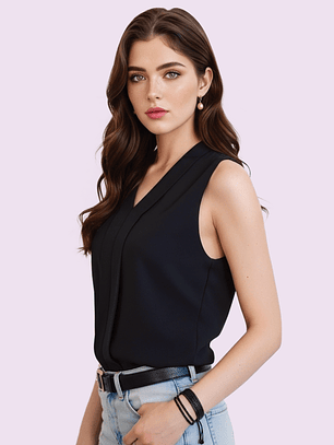 Blusa de mujer sin mangas Negra con caida COLOBO