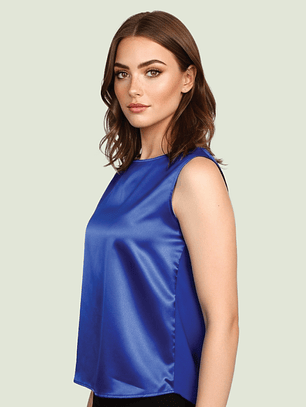 Blusa de mujer COLOBO Azul Eléctrico Top Satén Elegante OFICINA Fiesta