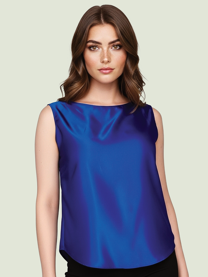 Blusa de mujer COLOBO Azul Eléctrico Top Satén Elegante OFICINA Fiesta 1