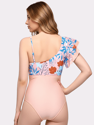 Traje de Baño Entero Asimétrico COLOBO Metal U Rosado