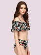 Bikini de hombros descubiertos floral Traje de baño Hawai Negro - Miniatura 3