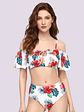 Bikini de hombros descubiertos floral Traje de baño Hawai blanco naranja - Miniatura 1