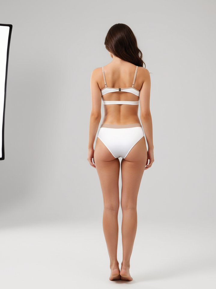 Bikini con aro, Traje de baño COLOBO de dos piezas Zira Bicolor Blanco Nude 3