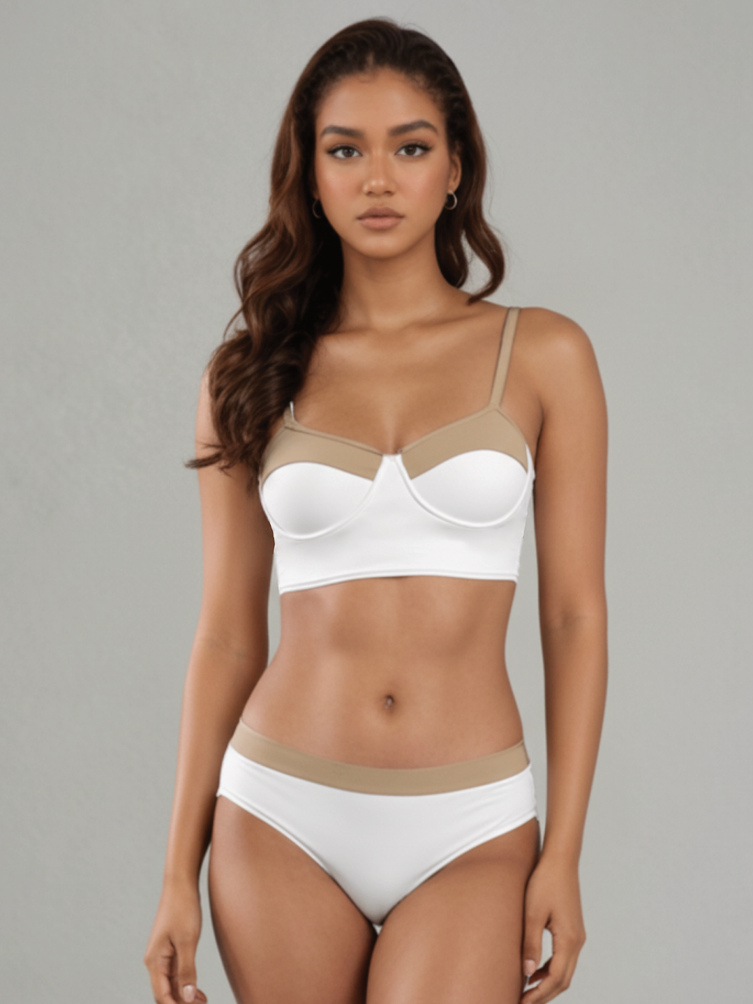 Bikini con aro, Traje de baño COLOBO de dos piezas Zira Bicolor Blanco Nude 1