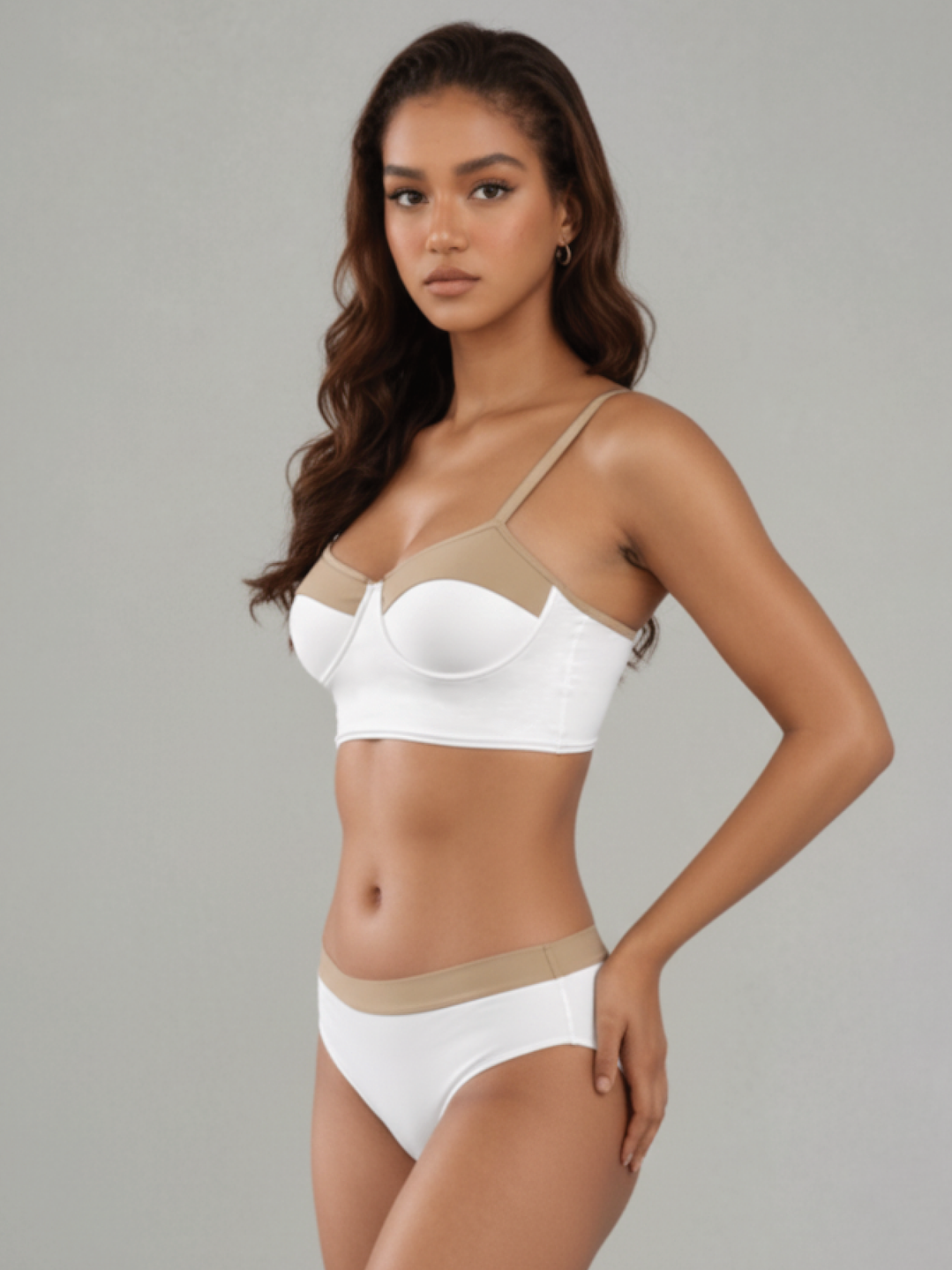 Bikini con aro, Traje de baño COLOBO de dos piezas Zira Bicolor Blanco Nude 2