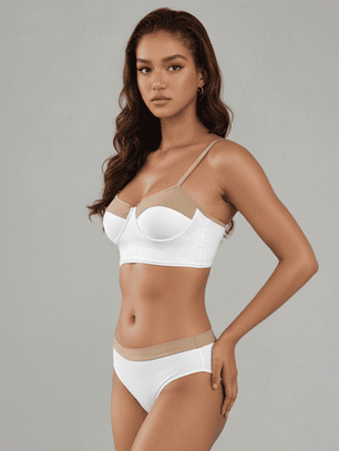 Bikini con aro, Traje de baño COLOBO de dos piezas Zira Bicolor Blanco Nude