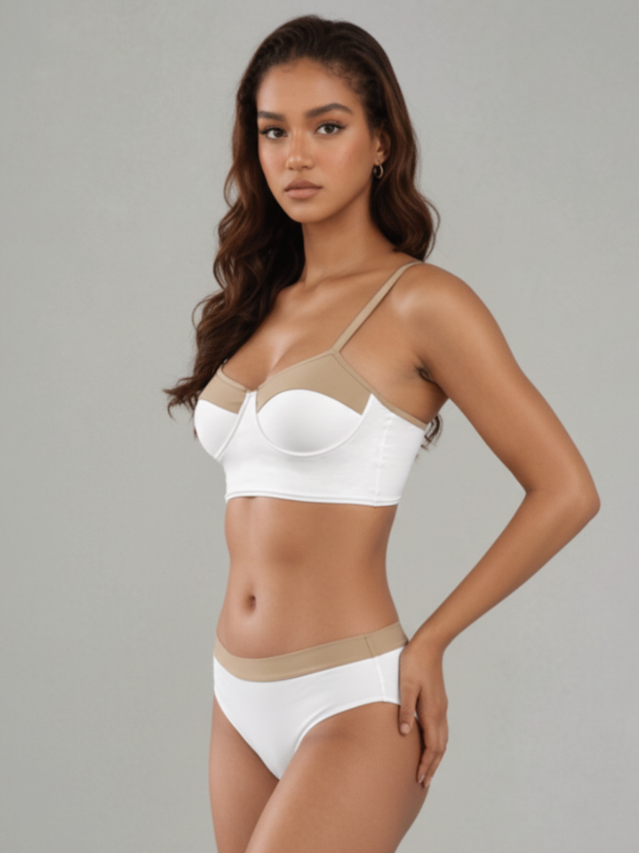 Bikini con aro, Traje de baño COLOBO de dos piezas Zira Bicolor Blanco Nude 2