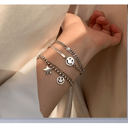 Conjunto 2 Pulseras Mujer Niña Smile Plata 925