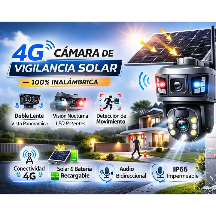 Cámara de Seguridad Solar 4G PTZ Exterior 5MP Doble Lente Yokoo 5