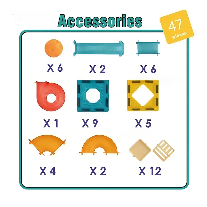 Bloques Magnéticos Magneti 47 Piezas con Pista de Carreras y Castillo 3
