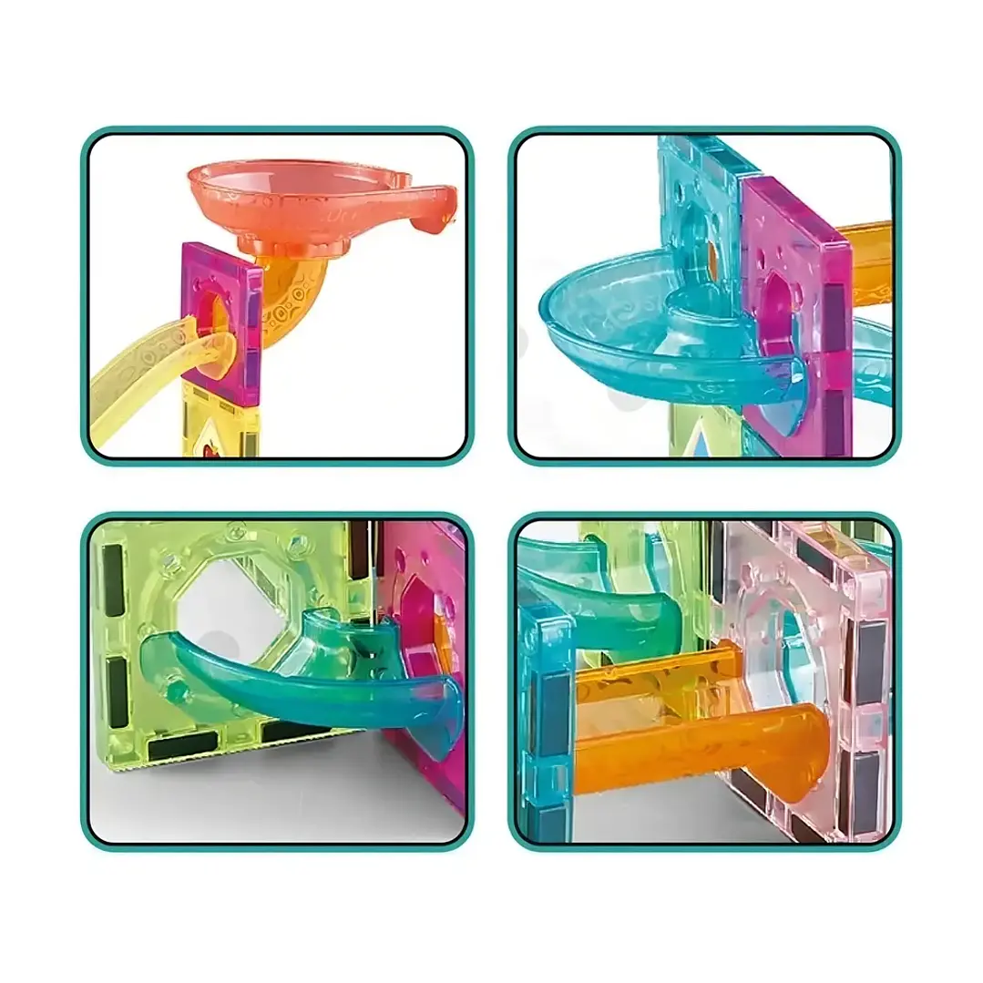 Bloques Magnéticos Magneti 47 Piezas con Pista de Carreras y Castillo 4