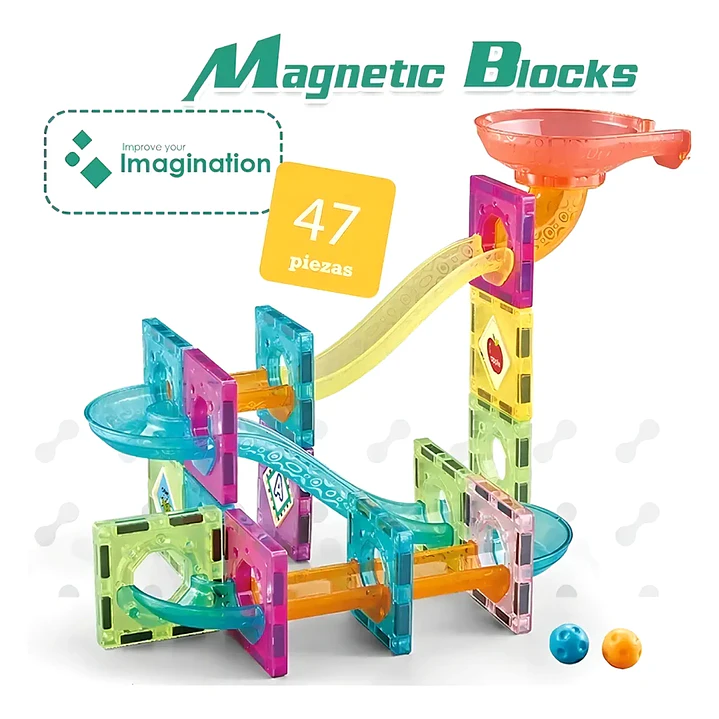 Bloques Magnéticos Magneti 47 Piezas con Pista de Carreras y Castillo 5