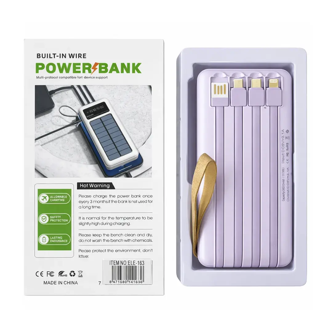 Cargador Portátil Solar 30000mAh con 4 Cables Integrados 4