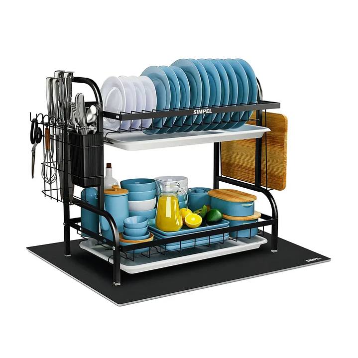 Secador de Platos Simpel 2 Niveles Negro con Tapete Secador 1
