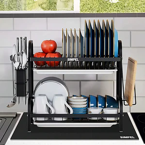 Secador de Platos Simpel 2 Niveles Negro con Tapete Secador