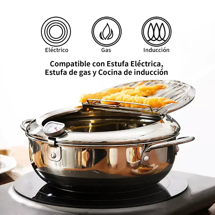 Olla Freidora Japonesa 3.4L Acero Inoxidable con Termómetro 4