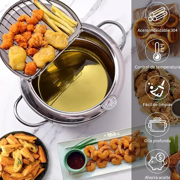 Olla Freidora Japonesa 3.4L Acero Inoxidable con Termómetro 5