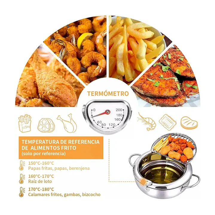 Olla Freidora Japonesa 3.4L Acero Inoxidable con Termómetro 7