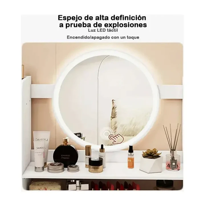 Tocador de Madera Yokoo con Espejo LED y 2 Cajones 80x40x130cm 3
