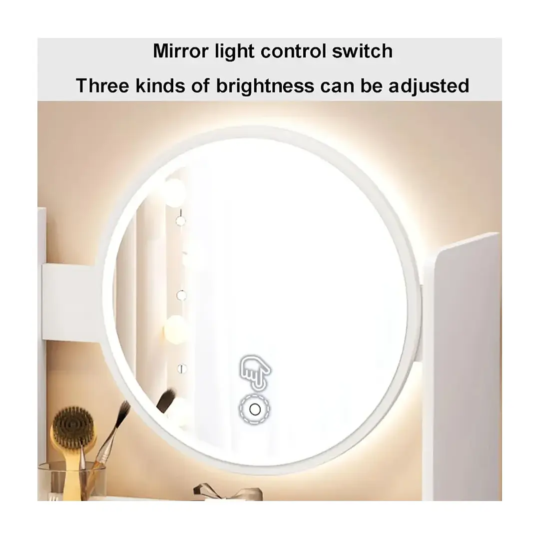 Tocador de Madera Yokoo con Espejo LED y 2 Cajones 80x40x130cm 5