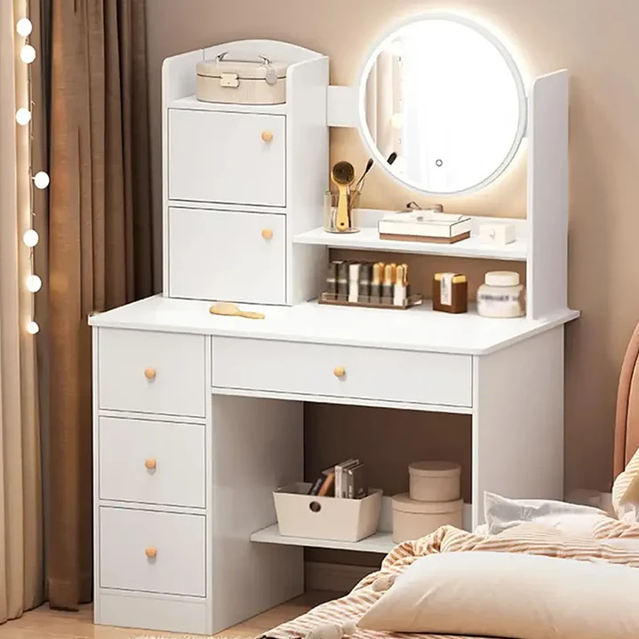 Tocador de Madera Yokoo con Espejo LED y 2 Cajones 80x40x130cm 7